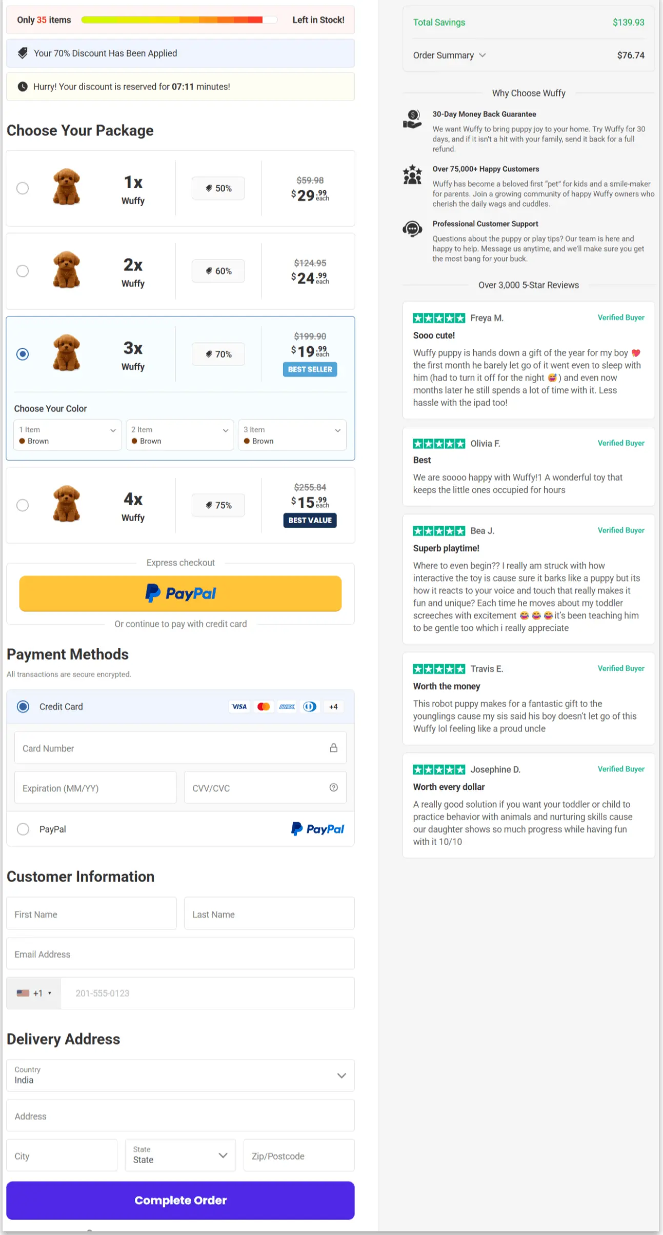 Wuffy Robot Puppy Secure Checkout Page